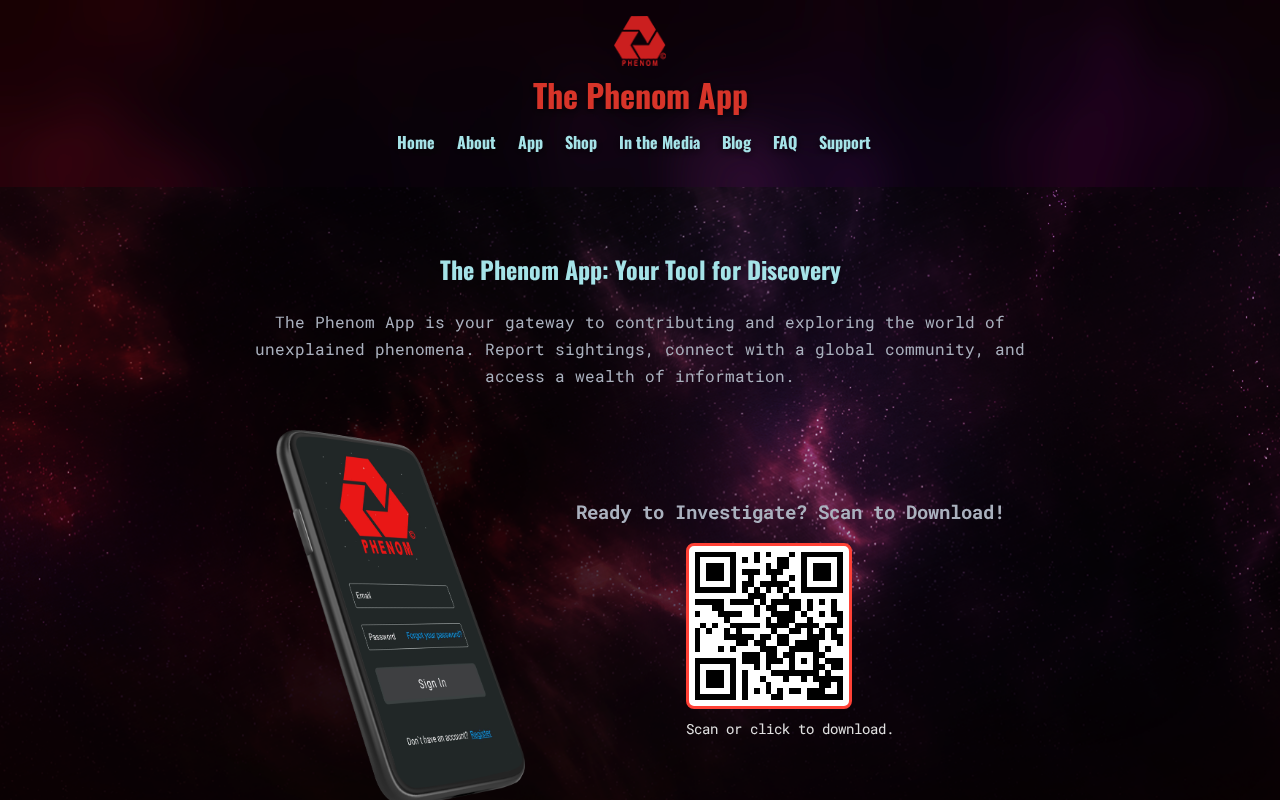 The Phenom App features page