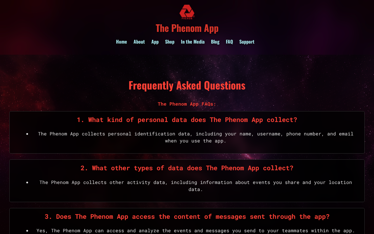 The Phenom App FAQ page