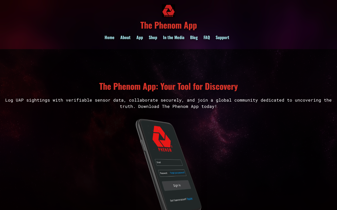 The Phenom App homepage
